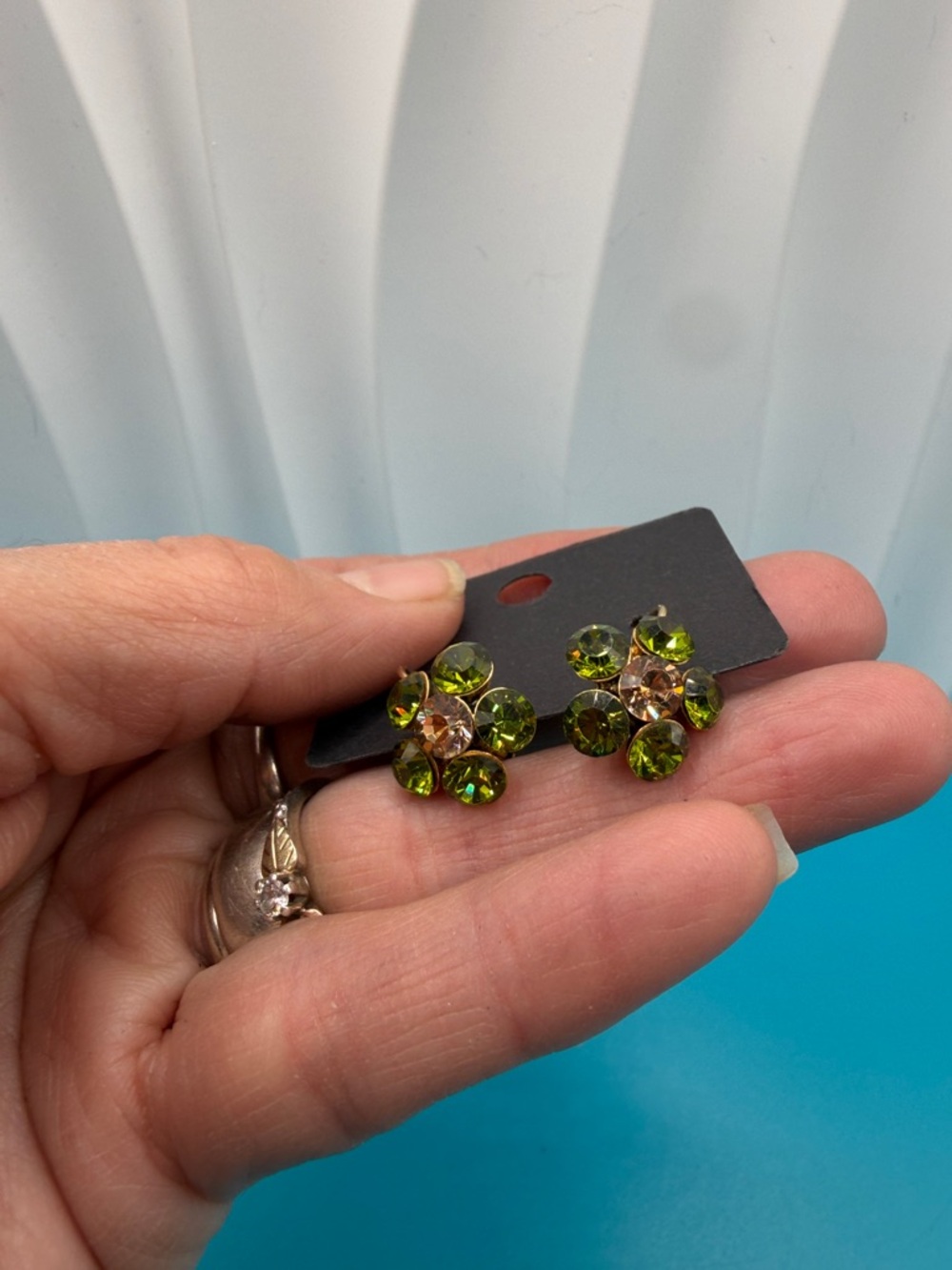 Green Crystal Cluster Drop Earrings - Unbranded